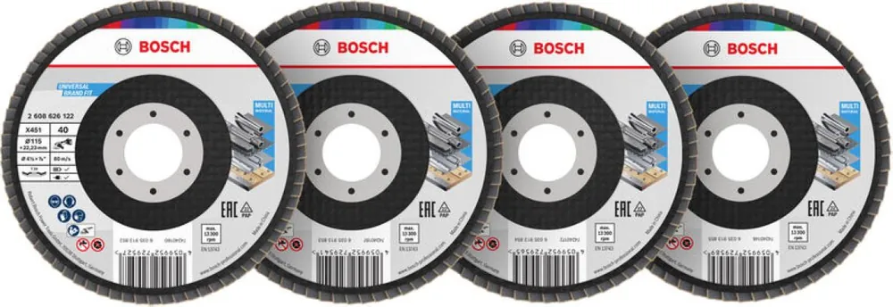 Bosch Bleu Accessoires 2608626161 Disque à lamelles X451 Multi Material ø115 mm grit mix version angulaire Emballage mixte 15pcs