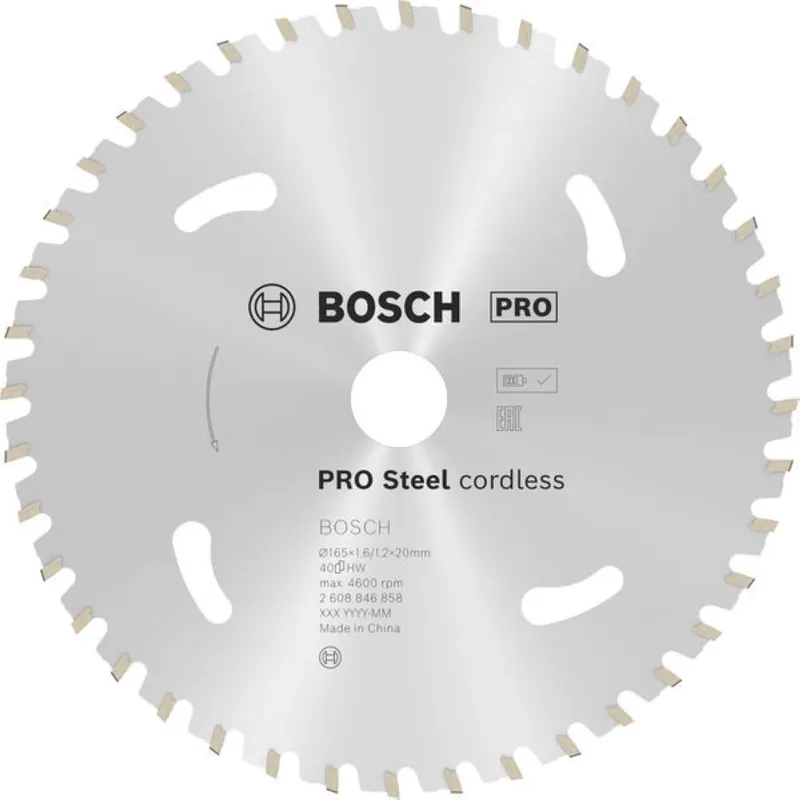 Bosch Bleu Accessoires 2608846858 PRO Steel Lame de scie circulaire sans fil, 165 x 1,6/1,2 x 20 mm, 40T
