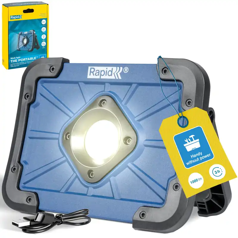 Rapid 5001731 La lampe de travail LED portable à batterie 1000lm IP65 Li-ion avec câble USB-C