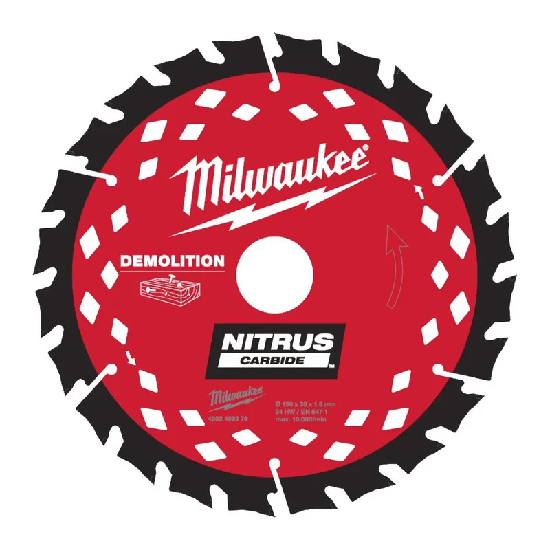 Milwaukee Accessoires 4932499376 Lame de scie circulaire de démolition Nitrus 190 x 30 mm 24T