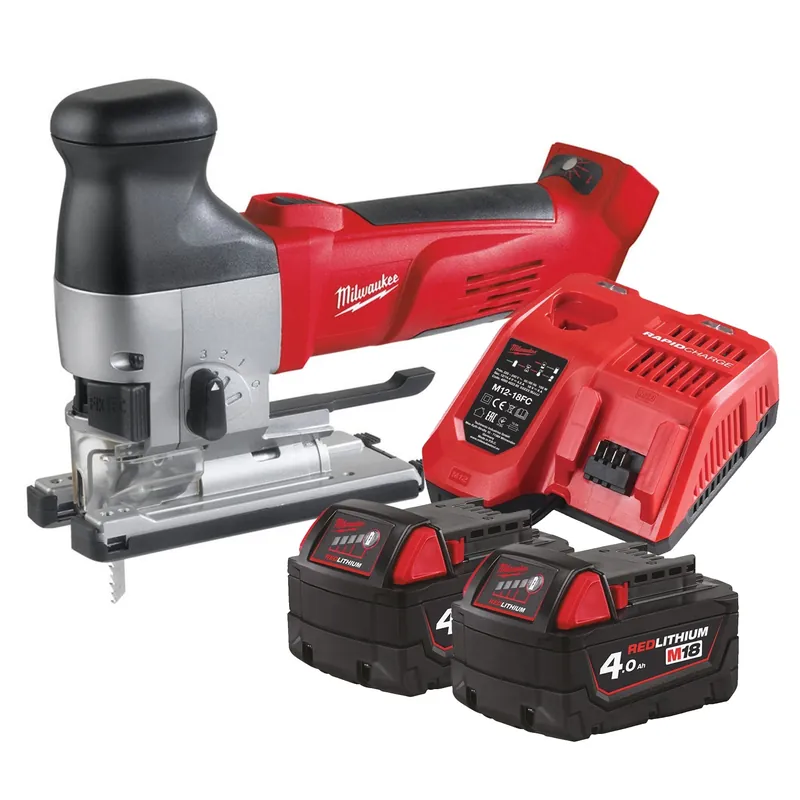 Milwaukee 4933500554 M18 HD18 JSB-402C HD18 JSB-402C Scie sauteuse sans fil à usage intensif avec poignée à bouton 2x 4.0Ah batterie et chargeur en mallette