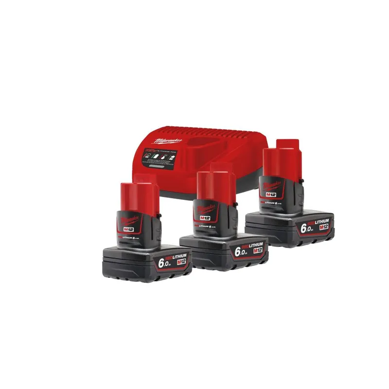 Milwaukee 4933459208 M12 NRG-603 Batterie et chargeur 3x 12V 6.0Ah batterie et chargeur