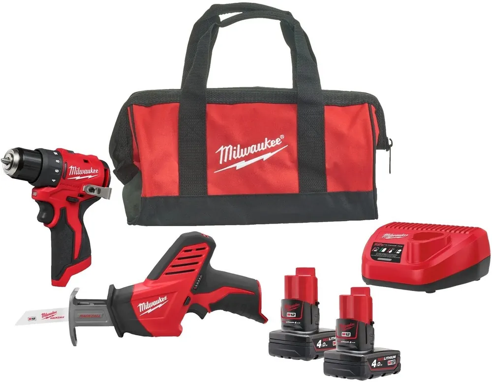 Milwaukee 4933499692 M12 BLPP2A Powerpack 2 machines 2x 4.0Ah et chargeur dans un sac Contractor