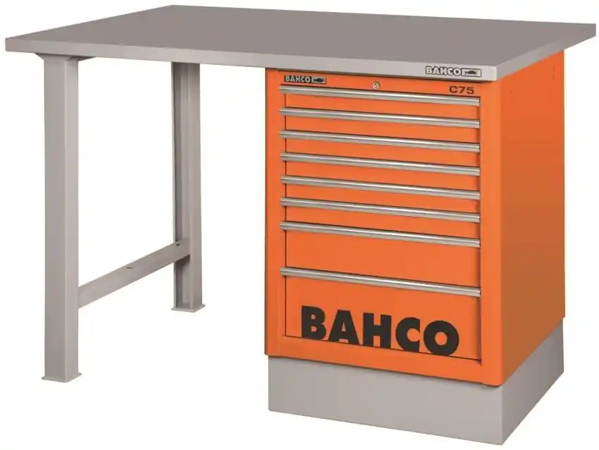 Bahco 1495K7CWB15TS Etabli avec 6 tiroirs + Tôle d‘acier orange 1500x750x1030 mm