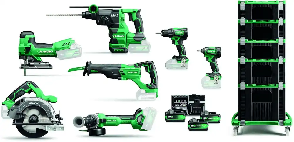 HIKOKI KC18H7B-MVA3 Ensemble combiné 7 machines avec chariot 3x 5.0Ah batterie et chargeur dans une valise HSC