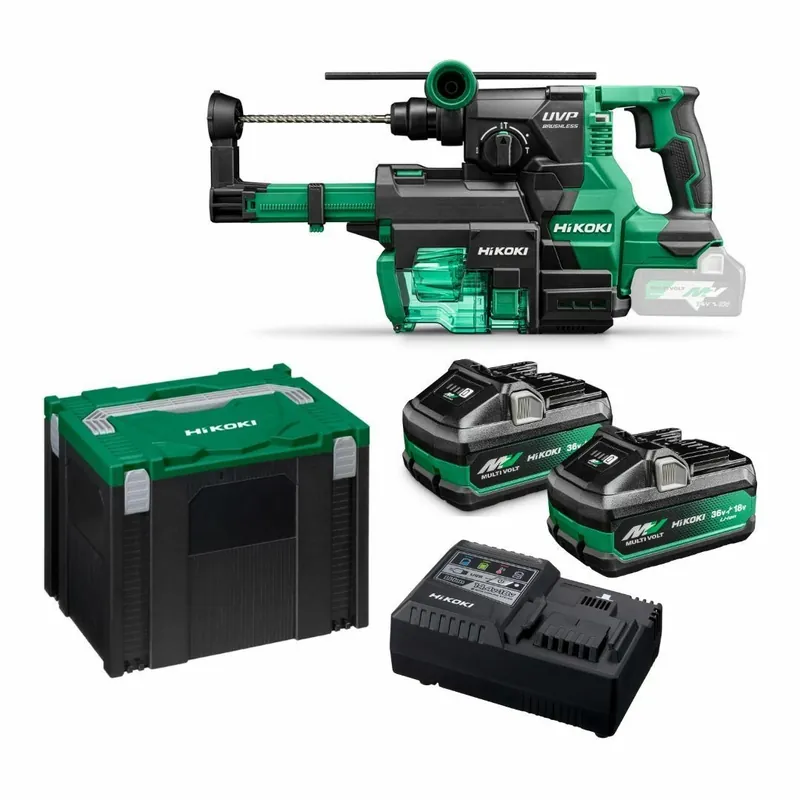 HIKOKI KSDH3628DAWV1Z Perceuse/marteau sans fil SDS-Plus 3.2J 36V 1x 4.0Ah 1x 8.0Ah batterie et chargeur en coffret HSC avec unité d‘extraction de la poussière