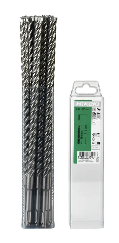 HIKOKI Accessoires 783336 10 marteaux perforateurs SDS-plus FCH 4-cutter 14x 200/265 mm