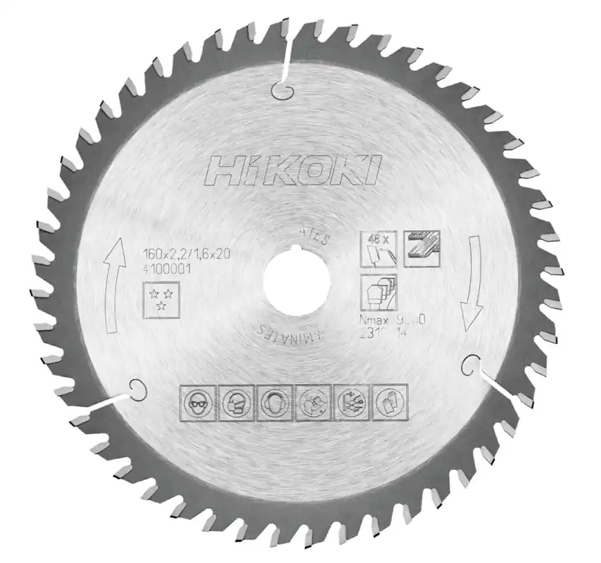 HIKOKI Accessoires 4100001 Lame de scie pour stratifiés TCT 160x20 T48 dents trapézoïdales/plates