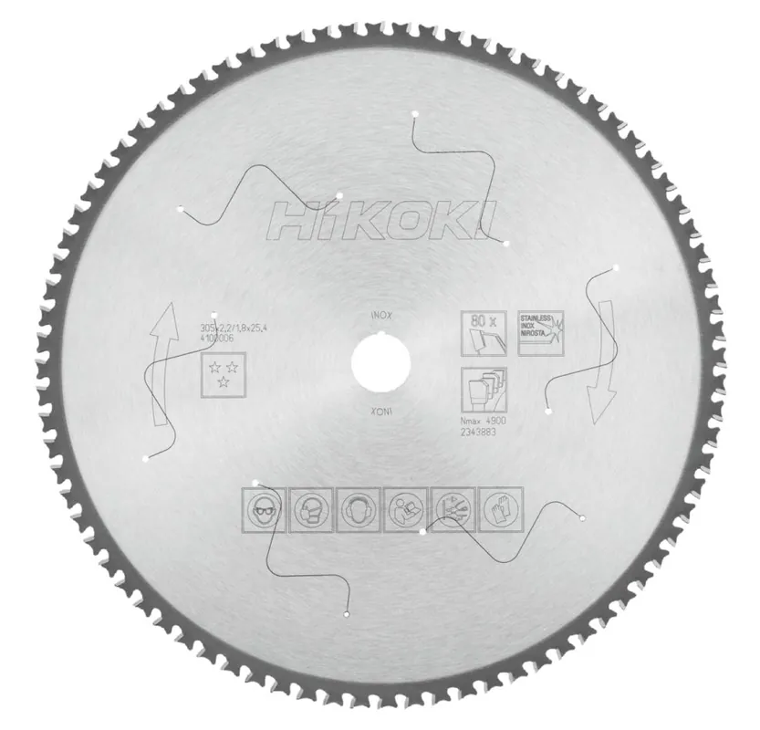 HIKOKI Accessoires 4100006 Lame de scie circulaire INOX 305x25.4 Z80 dent plate biseautée/dent plate