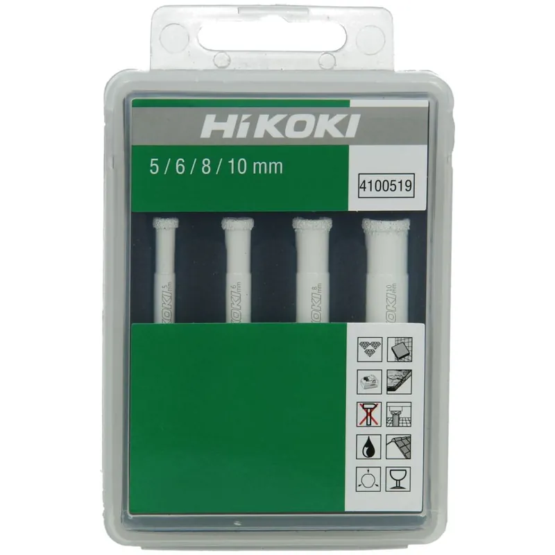 HIKOKI Accessoires 4100519 Jeu de scies cloches diamantées 5/6/8/10 mm avec queue 10 mm