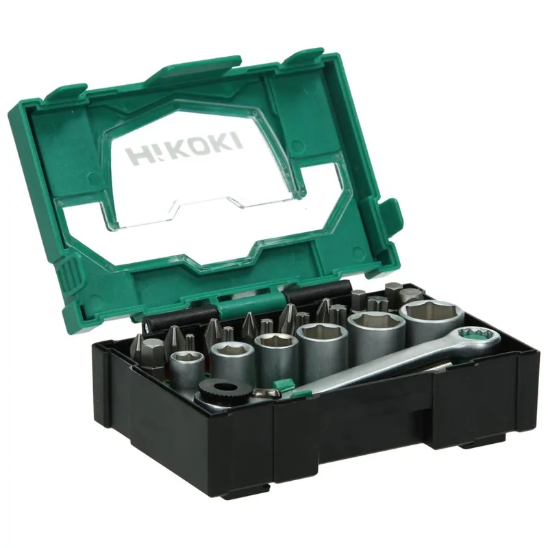 HIKOKI Accessoires 40030020 Jeu d‘embouts 1/4"/24 pièces/25mm/incl. cliquet/taille I