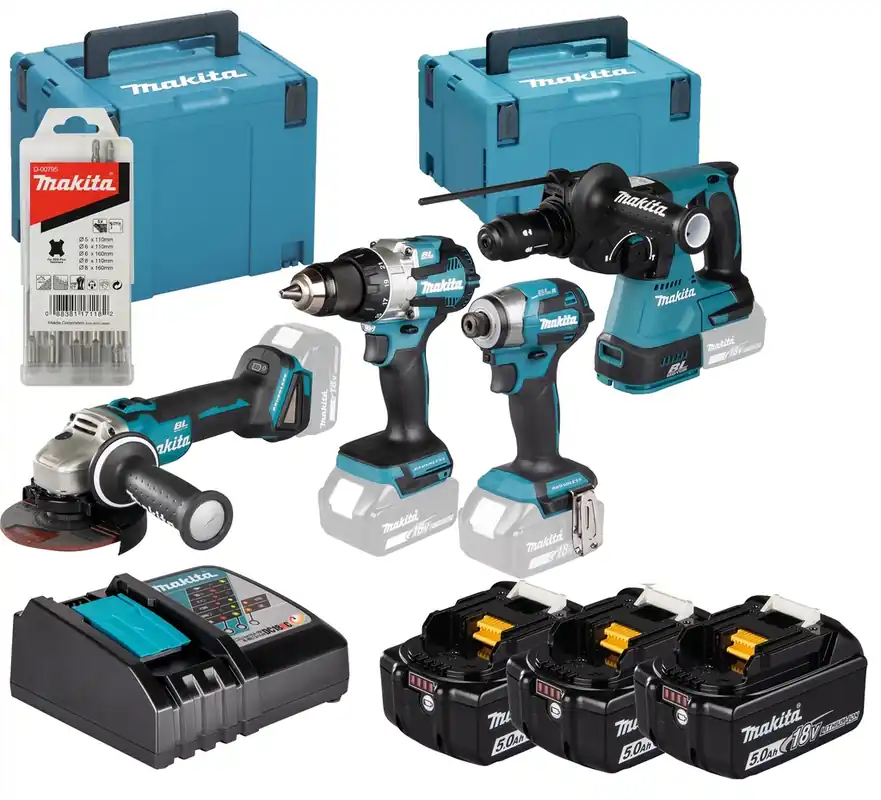 Makita DLX4196JX1 Ensemble combiné DDF489 DTD173 DHR243 DGA504 18 V 5,0 Ah Li-ion dans une M-Box