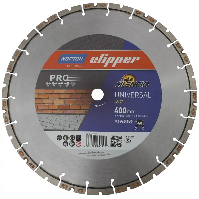 Norton Clipper 70184633773 Lame de scie diamantée Pro Universal Silencio Dry 400x25 mm