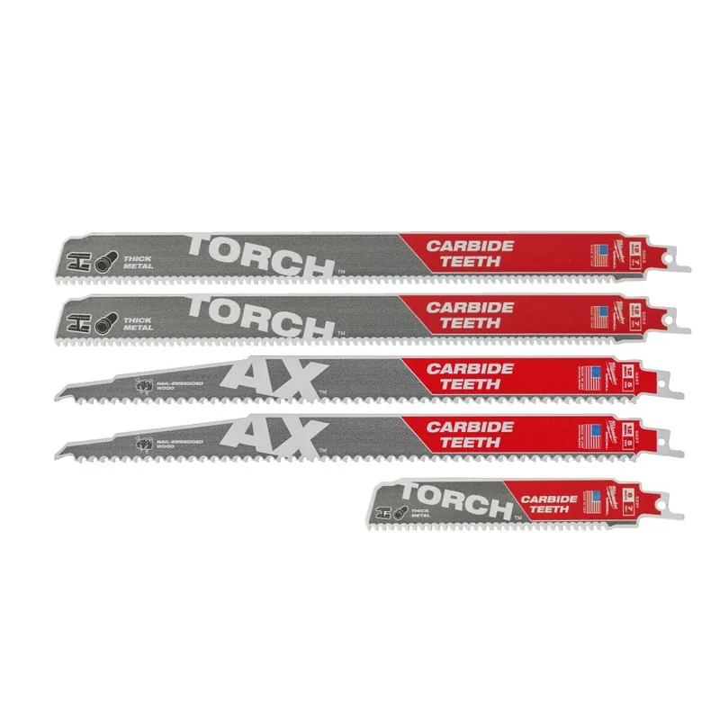 Milwaukee Accessoires 49472206 Lame de scie à guichet Sawzall set Carbide Ax, Torch demolition blades 5-piece