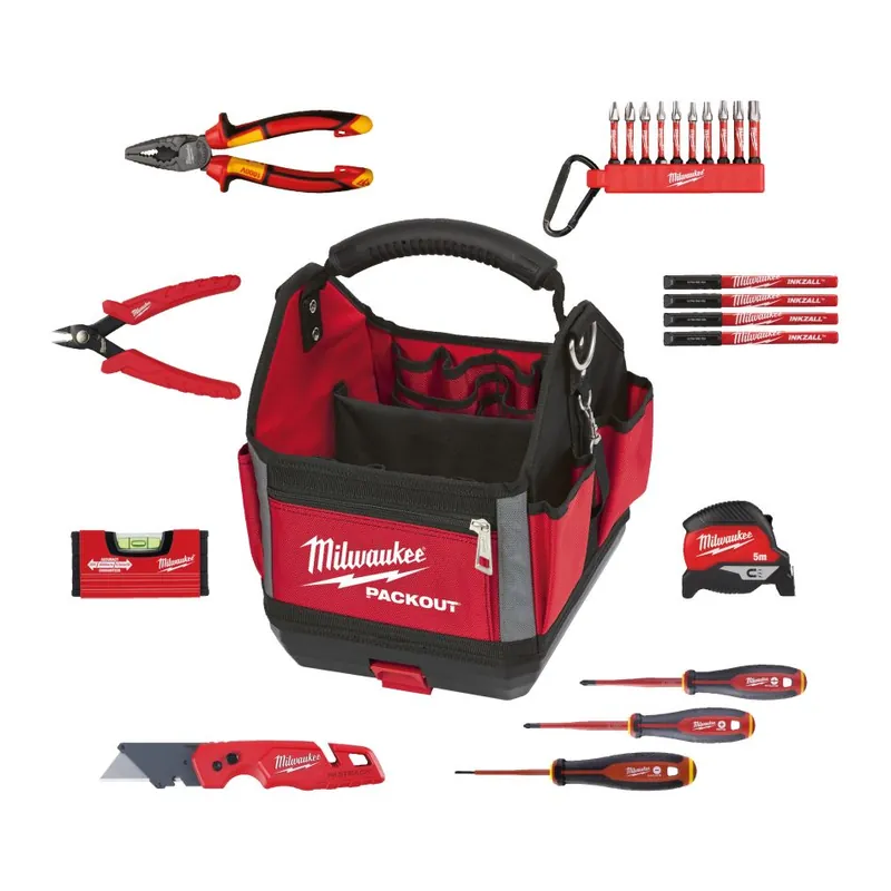 Milwaukee Accessoires 4932500547 Kit d‘électricien en PACKOUT 25 cm Tote Toolbag 23-pièces