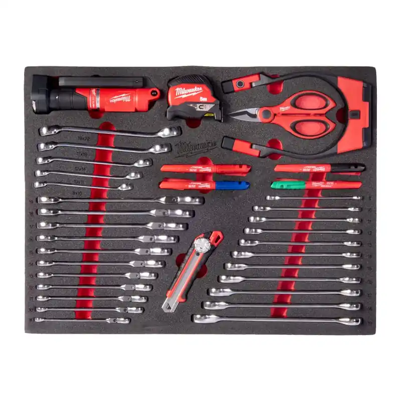 Milwaukee Accessoires 4932500759 Clés, lampes, outils de coupe et de mesure pour l‘incrustation de mousse 36 pièces