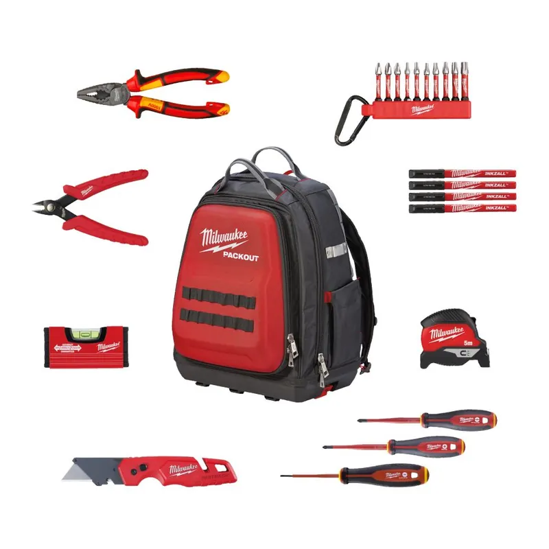 Milwaukee Accessoires 4932501189 Set d‘électricien en sac à dos PACKOUT 23 pièces