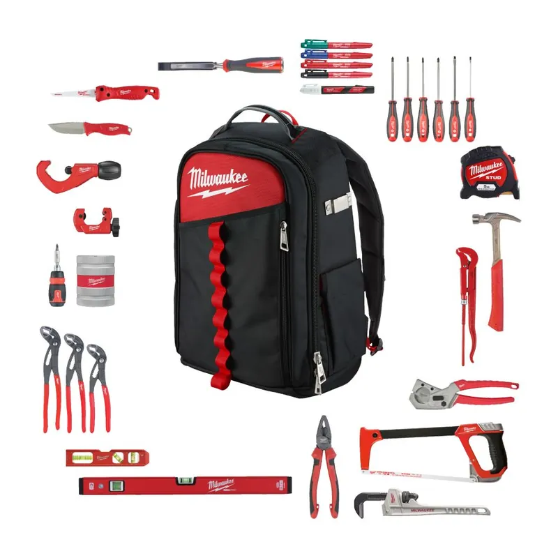 Milwaukee Accessoires 4932501190 Kit du plombier dans le sac à dos à profil bas PACKOUT 38 pièces