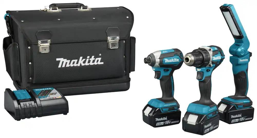 Makita DLX3090TX1 Kit combiné 18V 5.0 AH Li-ion + perceuse sans fil DDF484 + perceuse à percussion DTD153 avec 3 batteries + 5 ans de garantie !