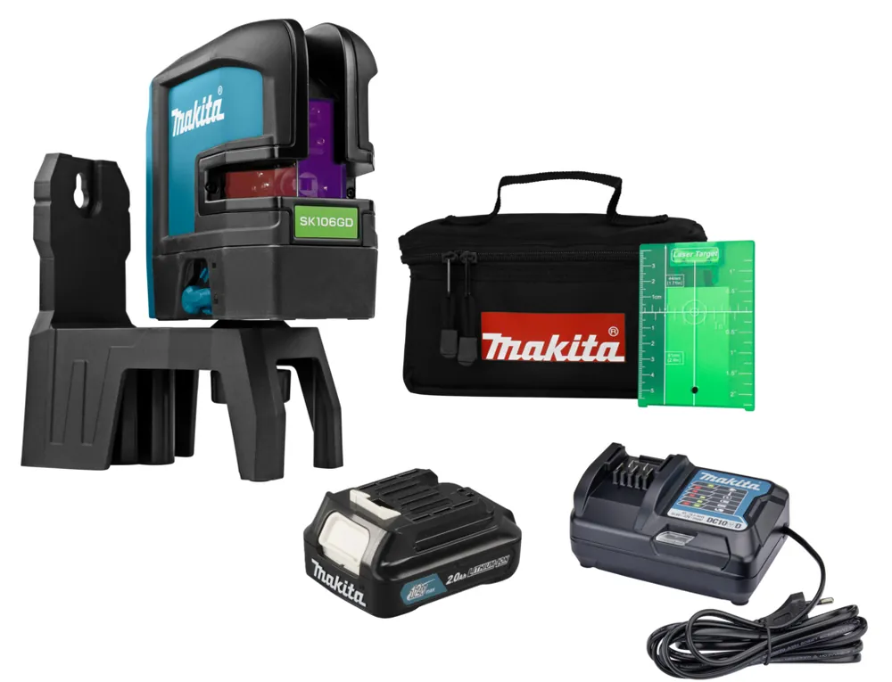 Makita SK106GDW CXT 12V Max Accu-cross line/point laser green 1x 2.0Ah battery and charger with bag in box