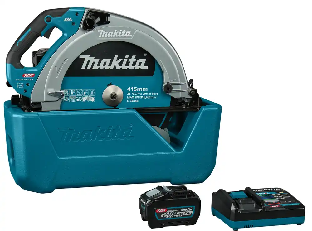 Makita HS013GT101 Scie circulaire sans fil XGT 40V Max 415 mm 1x batterie 5.0Ah et chargeur rapide dans la boîte