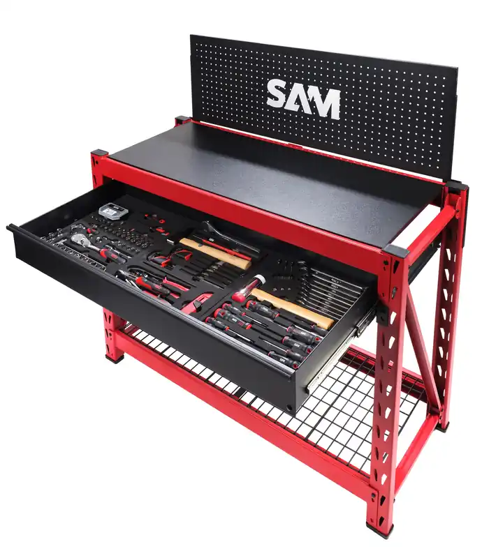 Sam CPP-150-ET Établi ultra compact avec jeu d‘outils 150 pièces