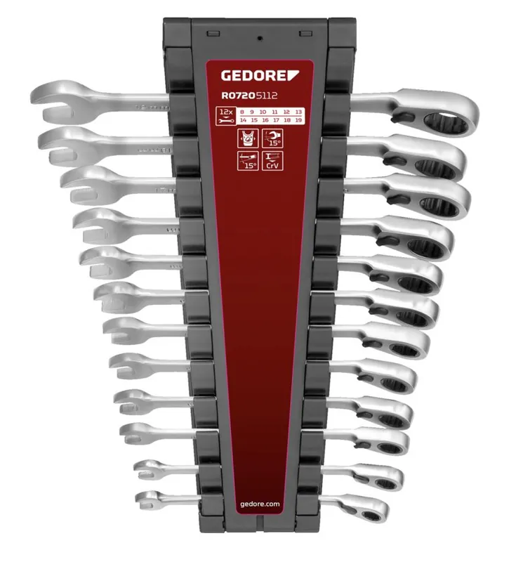 Gedore RED 3301085 R07205112 Jeu de clés à cliquet à anneau SW 8 - 19 mm 12 pièces