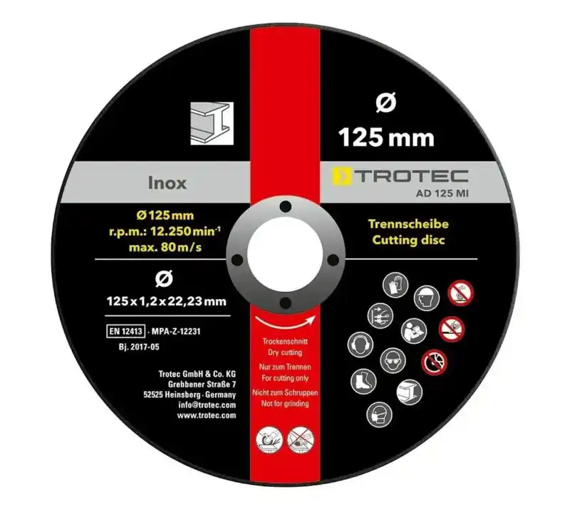 Trotec 6225001111 Disques à tronçonner 125 x 22,23 x 1,2 mm 12 pièces
