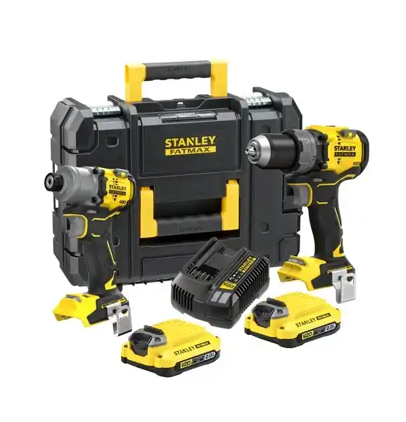 Stanley SFMCK211D2T-QW CombiKit V20 Brushless Accu screwdriver/hammer drill + Brushless Accu impact screwdriver 2x 18V 2.0Ah battery and quick charger in case